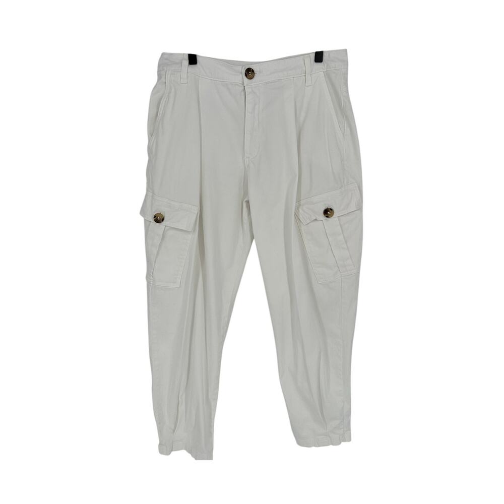Amadi Anthropologie Cargo Pants Womens M White Wide Leg High Rise Stretch EUC